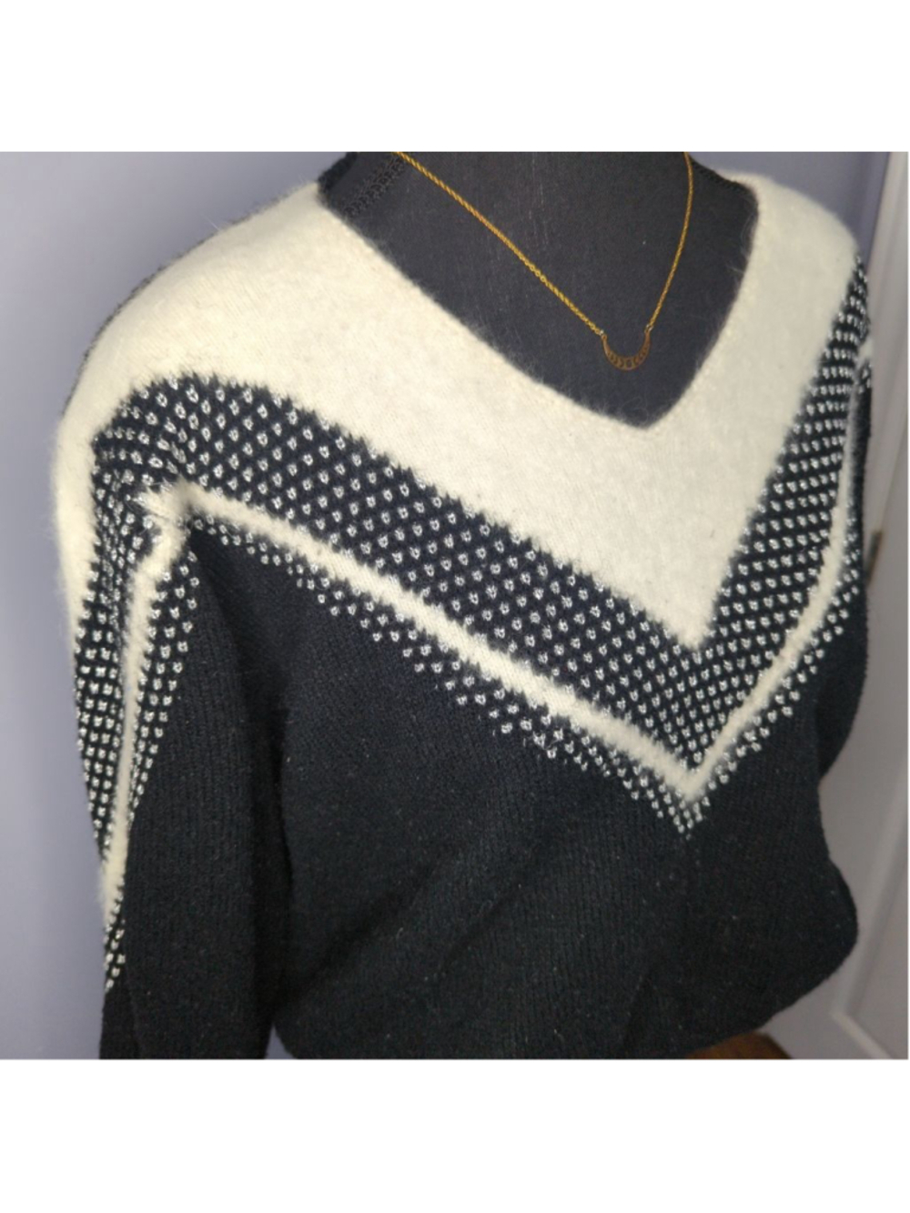 Vintage Christina Grant Angora Blend Sweater - Metallic Accents - Sz 2X - 80s - Picture 3 of 15